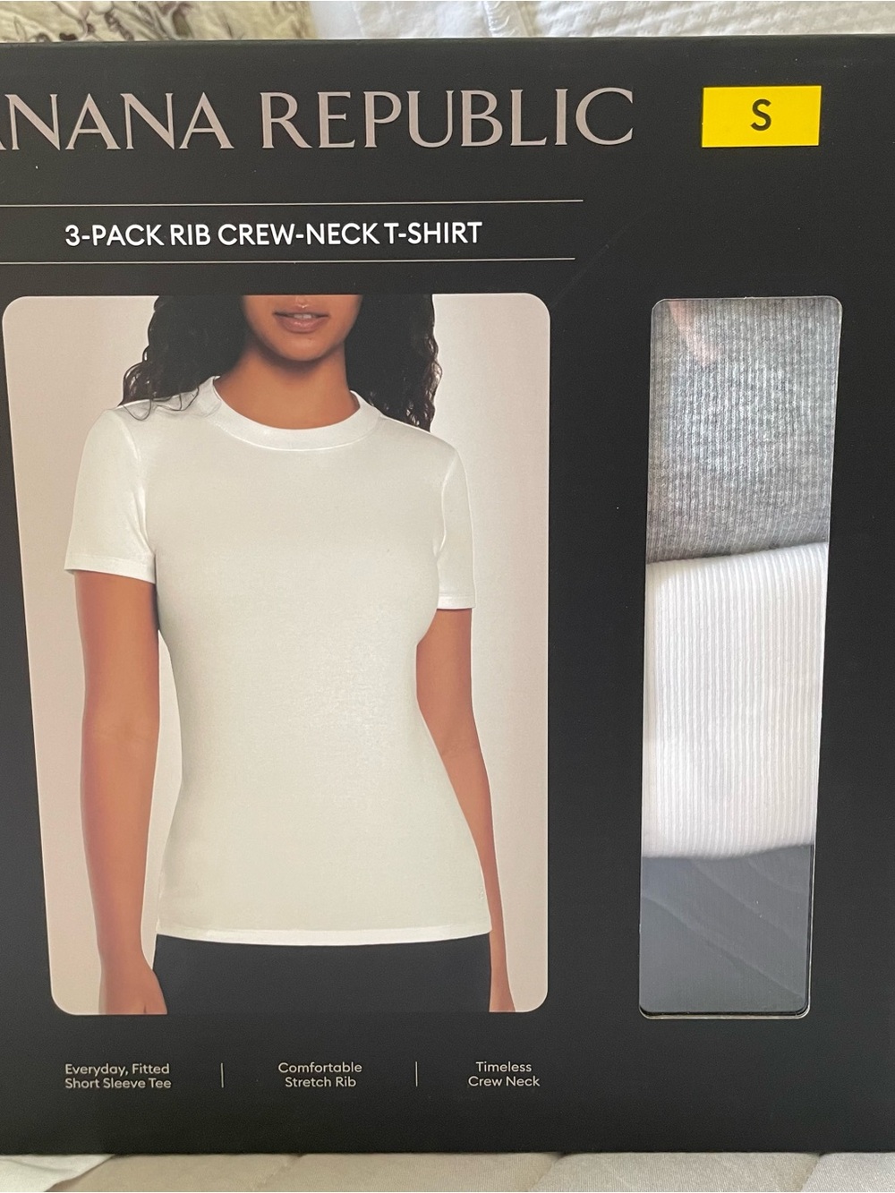 Banana Republic 3-Pack Rib Crew-Neck Tees - White, Light Gray, Black